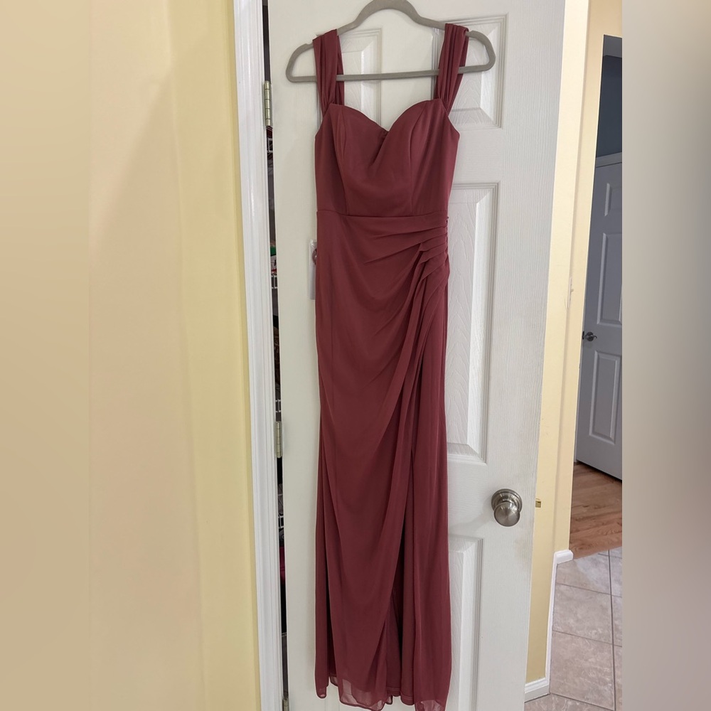 NWT Azazie Red Asymmetrical Ruched Strapless Gown